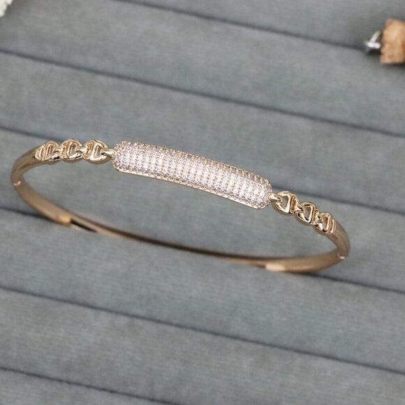 Elegant Rose Gold Bangle with Sparkling Center Accent Design, XPBL0600 - Picture 11 of 12